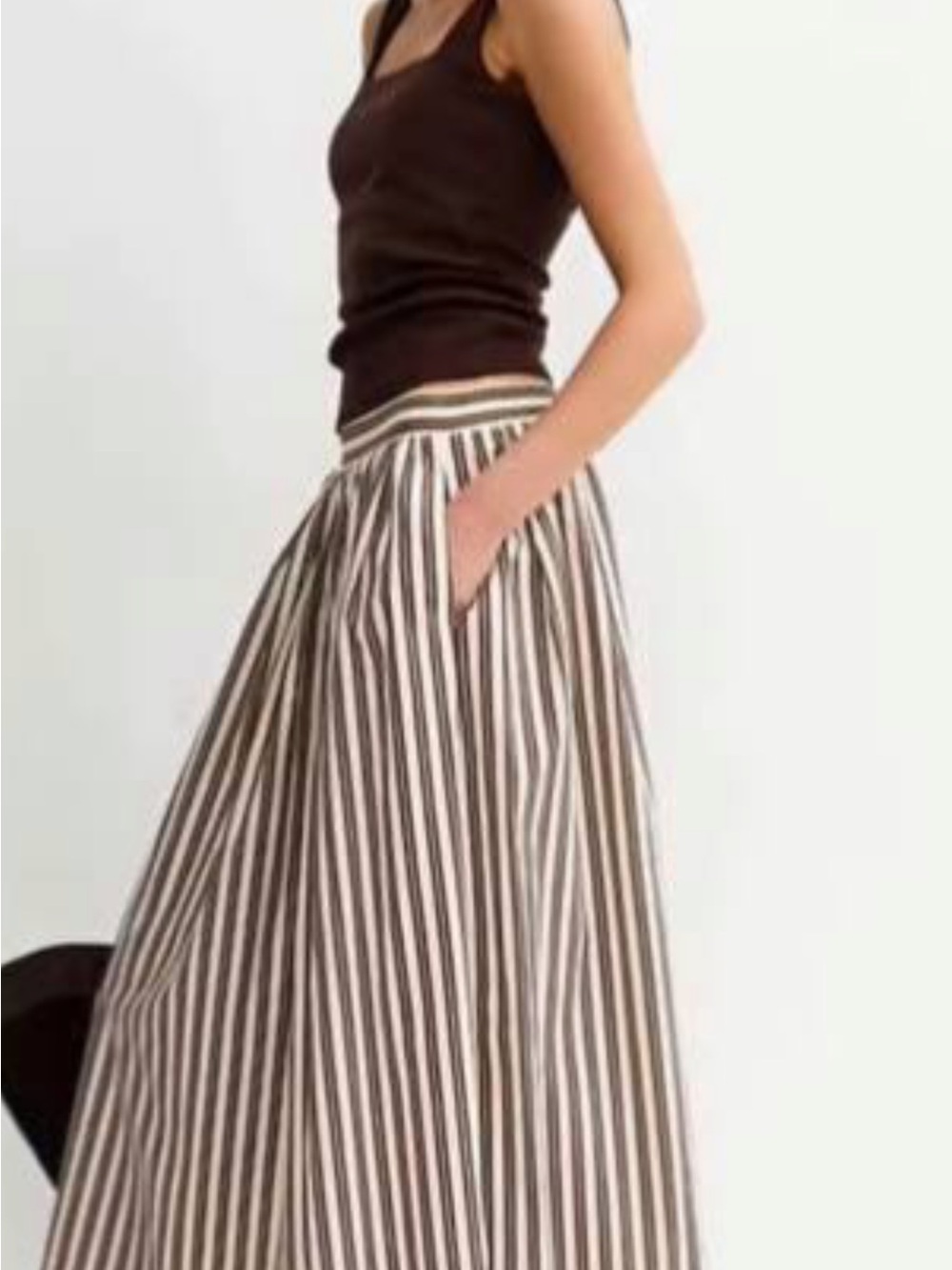 Zara Brown and Cream Vertical-Stripe Maxi Skirt